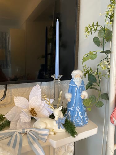 Customer photo review of Haze Blue Taper Candles (Set of 4)