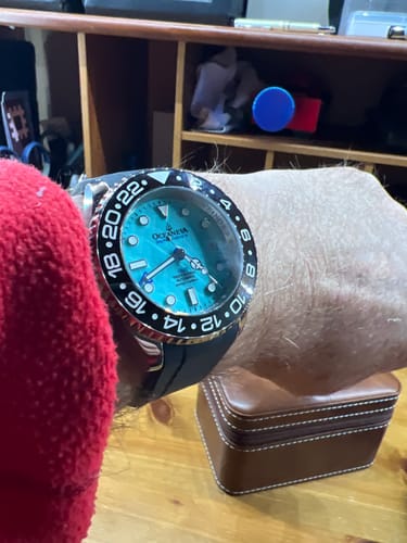 Customer photo review of Oceaneva 6000m GMT Deep Marine Explorer VI Grade 5 Titanium Automatic Watch Light Blue Dial