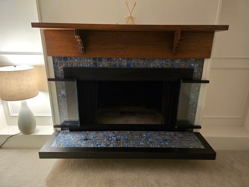 Customer photo review of Grande Fireplace Doors Custom / Opening 47 3/4” W x 26 3/8” / Overlap Fit / Matte Black / Flush Hearth/ Modern Handle / Clear Glass / Mesh Curtain / Bi-Fold / Draft Control