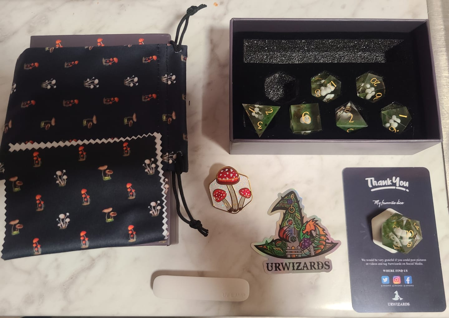 Customer photo review of Luminous White Mushroom Resin Dice Set(Glow in the Dark)