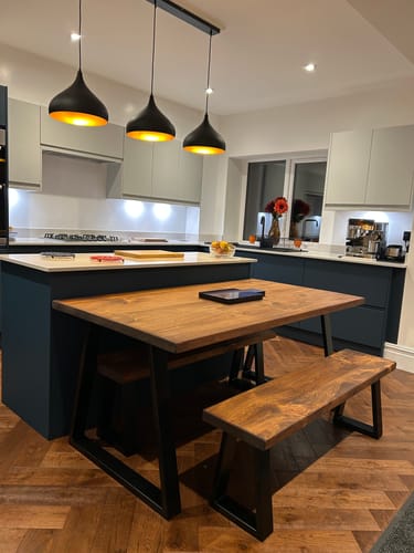 Customer photo review of Industrial Dining Table with Trapezium Leg