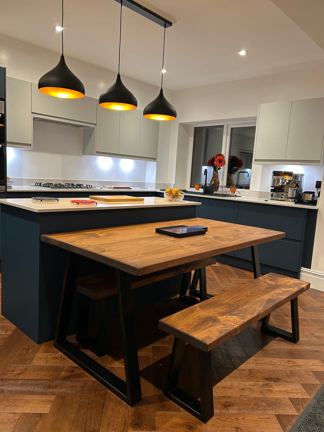 Customer photo review of Industrial Dining Table with Trapezium Leg