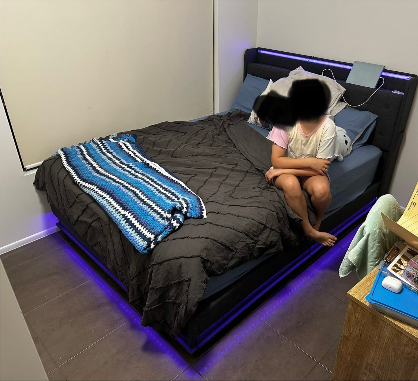 Customer photo review of Queen Gas Lift Bed Frame with LED & USB Ports