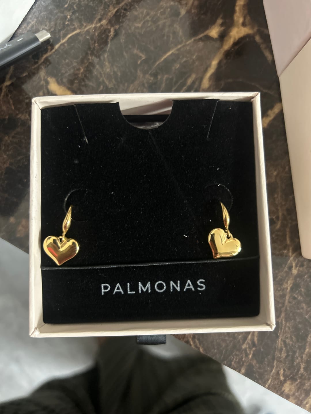 Customer photo review of Dangling Heart Earrings