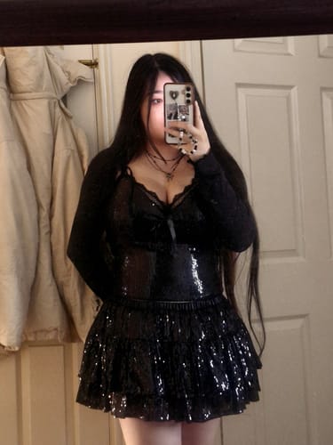 Customer photo review of Onyx Fairydust Sequin Halter Top (Black)