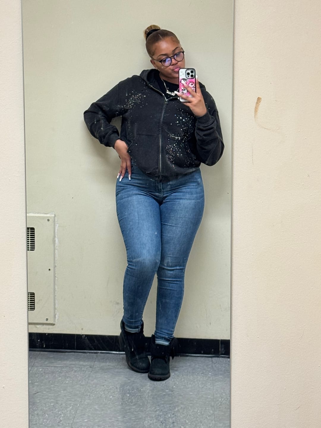 Customer photo review of Aelfric Eden Rhinestone Boxy Zip Up V302 Hoodie