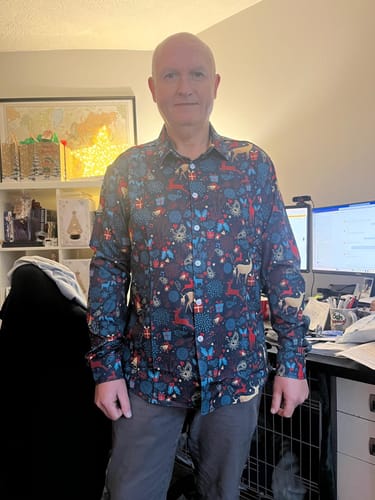 Customer photo review of Men's Vintage Christmas reindeer Printed Holiday Long Sleeve Shirt