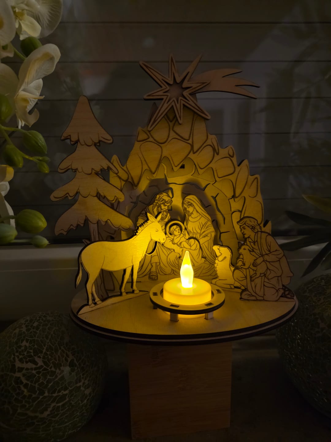 Customer photo review of Laser cut Nativity scene miniatures candle holder svg file
