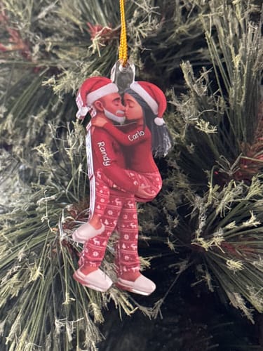 Customer photo review of Personalized Pajama Couple Acrylic Ornament With Name & Design on Matching Sweater Best Christmas Surprise For Couple