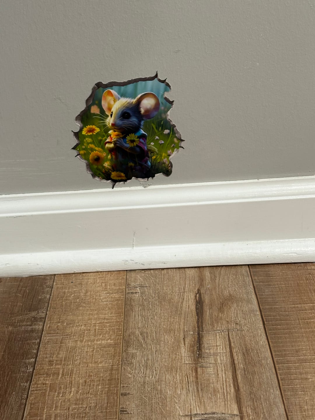 Customer photo review of Flower Mouse Hole Decal