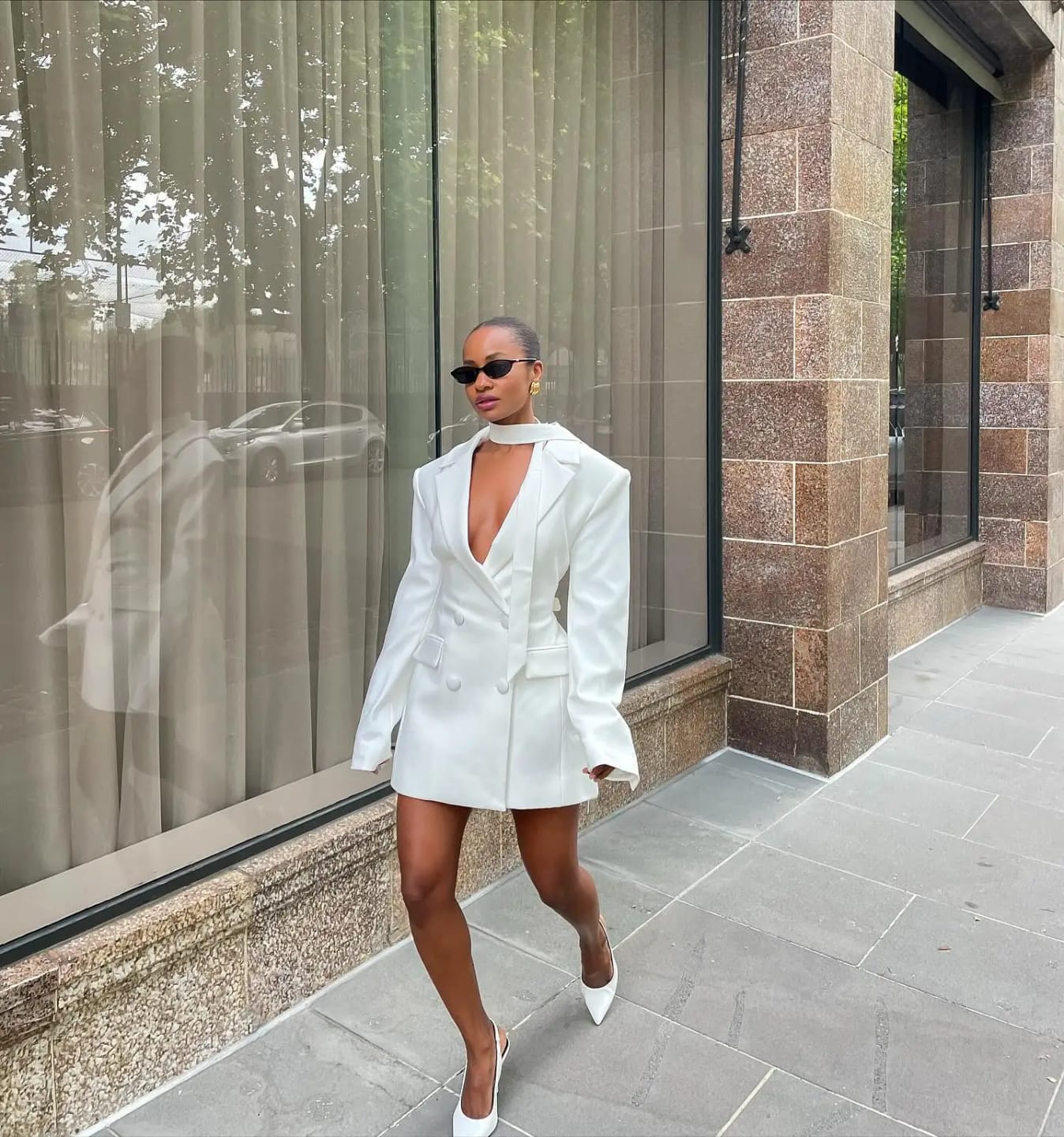 Customer photo review of Estella Deep V-Neck Blazer Dress