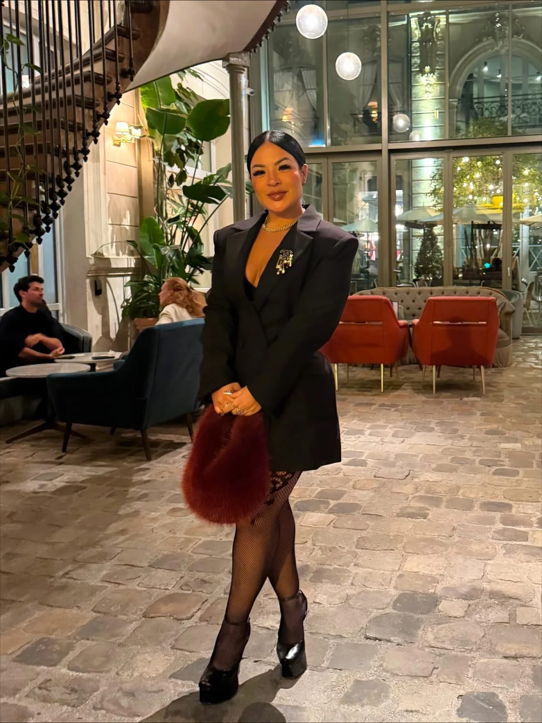 Customer photo review of Estella Deep V-Neck Blazer Dress