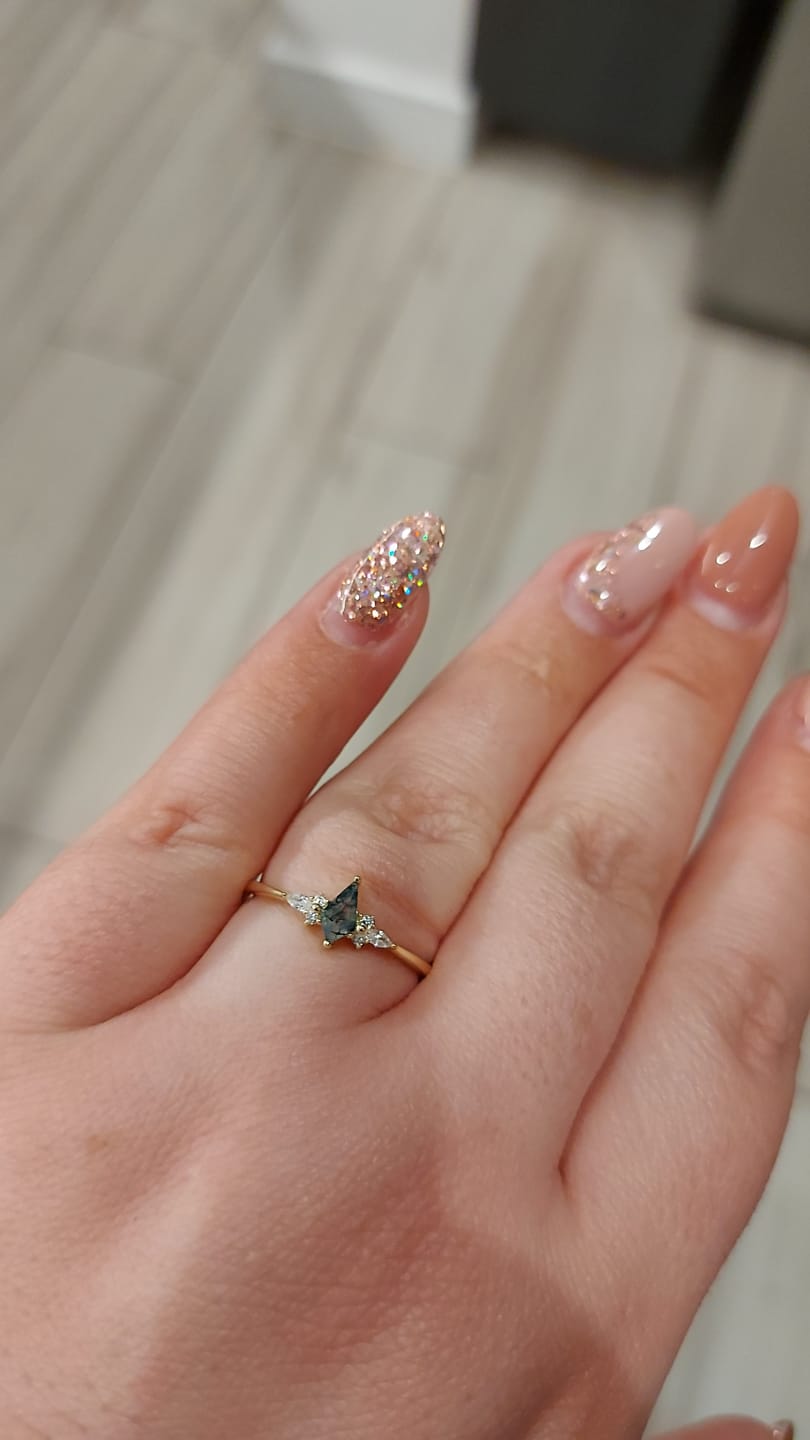 Customer photo review of The Moss Agate Kite Ring