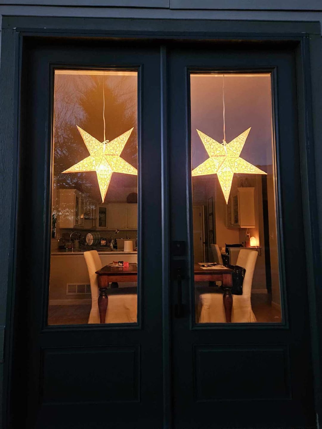 Customer photo review of 24" Gold Bramble Glitter Paper Star Lantern, Hanging