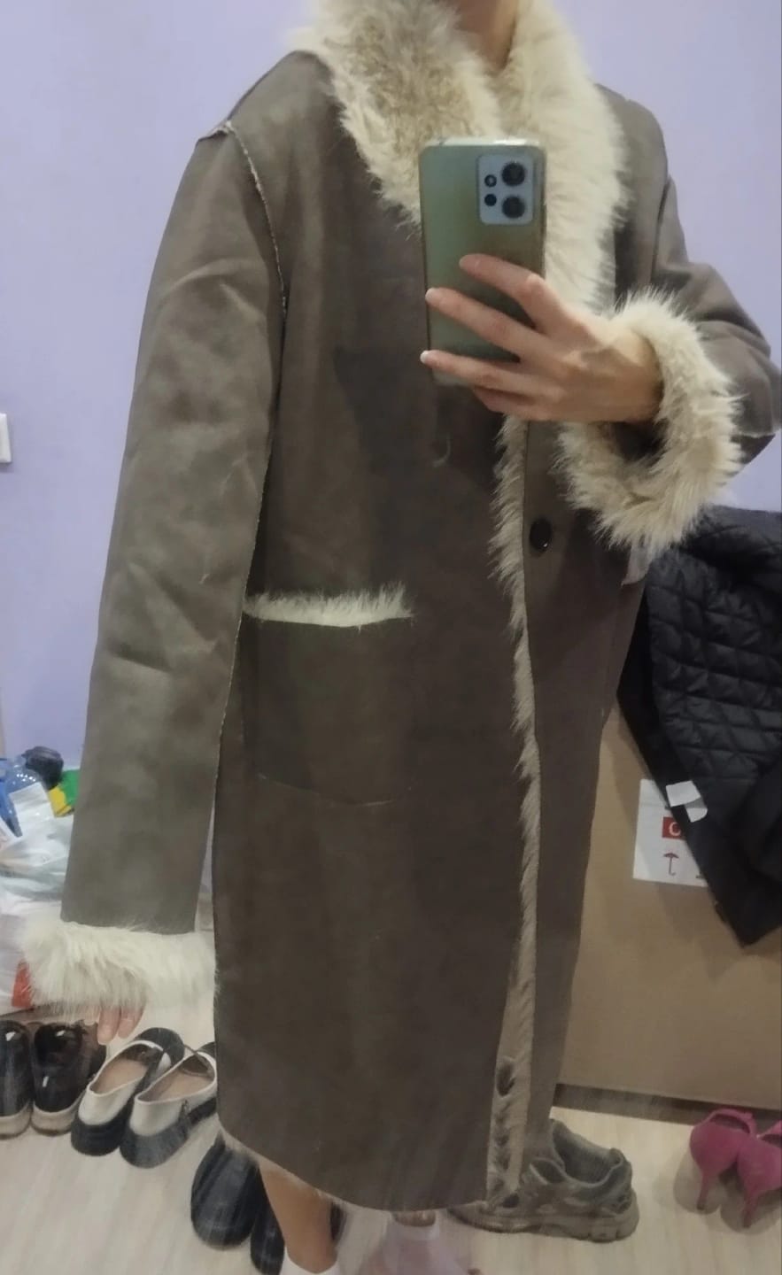 Customer photo review of Sierra Faux Fur Suede Long Coat