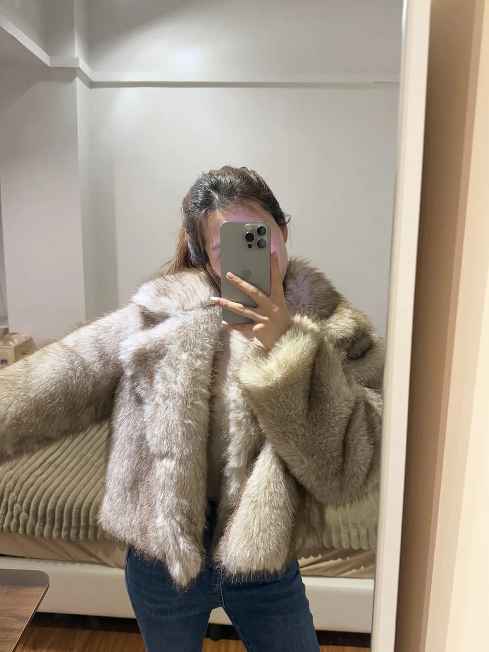 Customer photo review of Brinley Mid-Length Fluffy Jacket