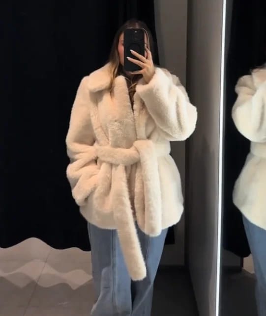 Customer photo review of Ariana Faux Fur Coat with Belt