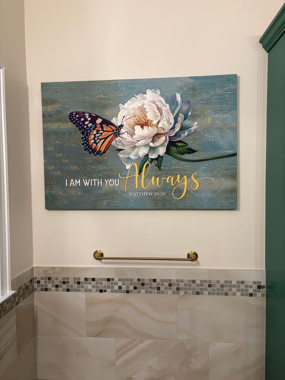 Customer photo review of I Am With You Always Matthew 28:20, Butterfly White Peony, Wall Art Canvas Print