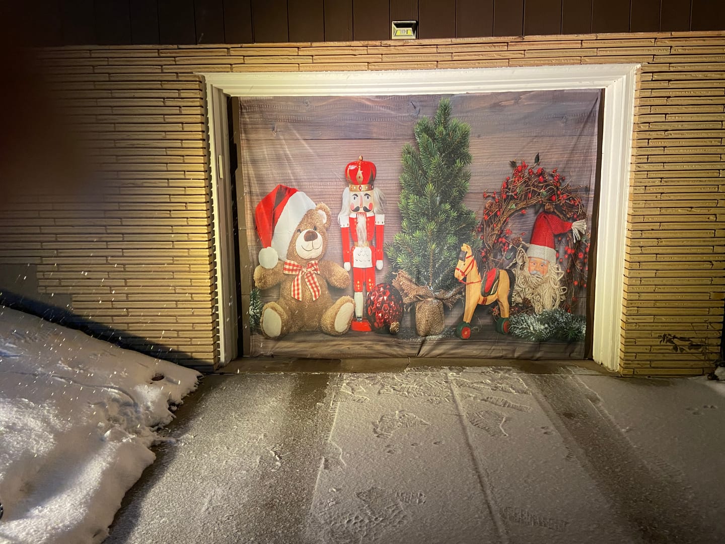 Customer photo review of Christmas Decoration With Toys Teddy Bear And Nutcracker Garage Door Wrap Cover Mural Decoration