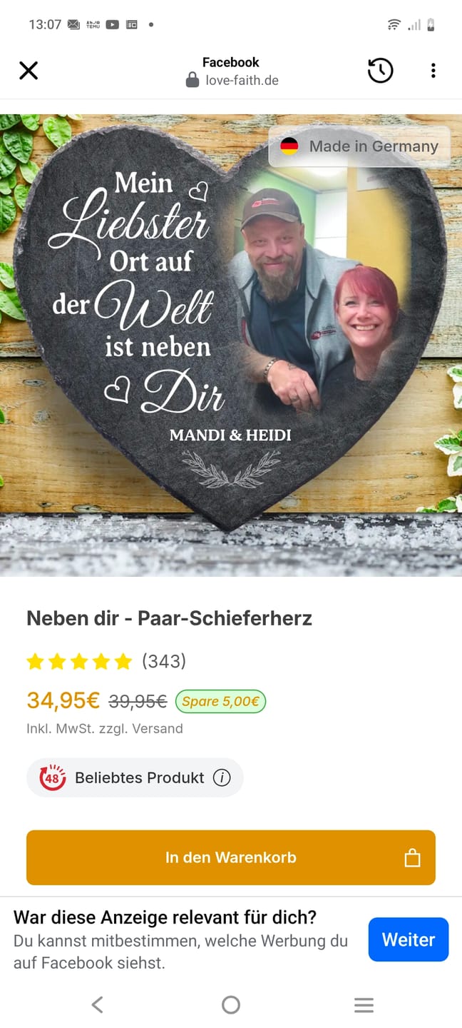 Customer photo review of Neben dir - Paar-Schieferherz