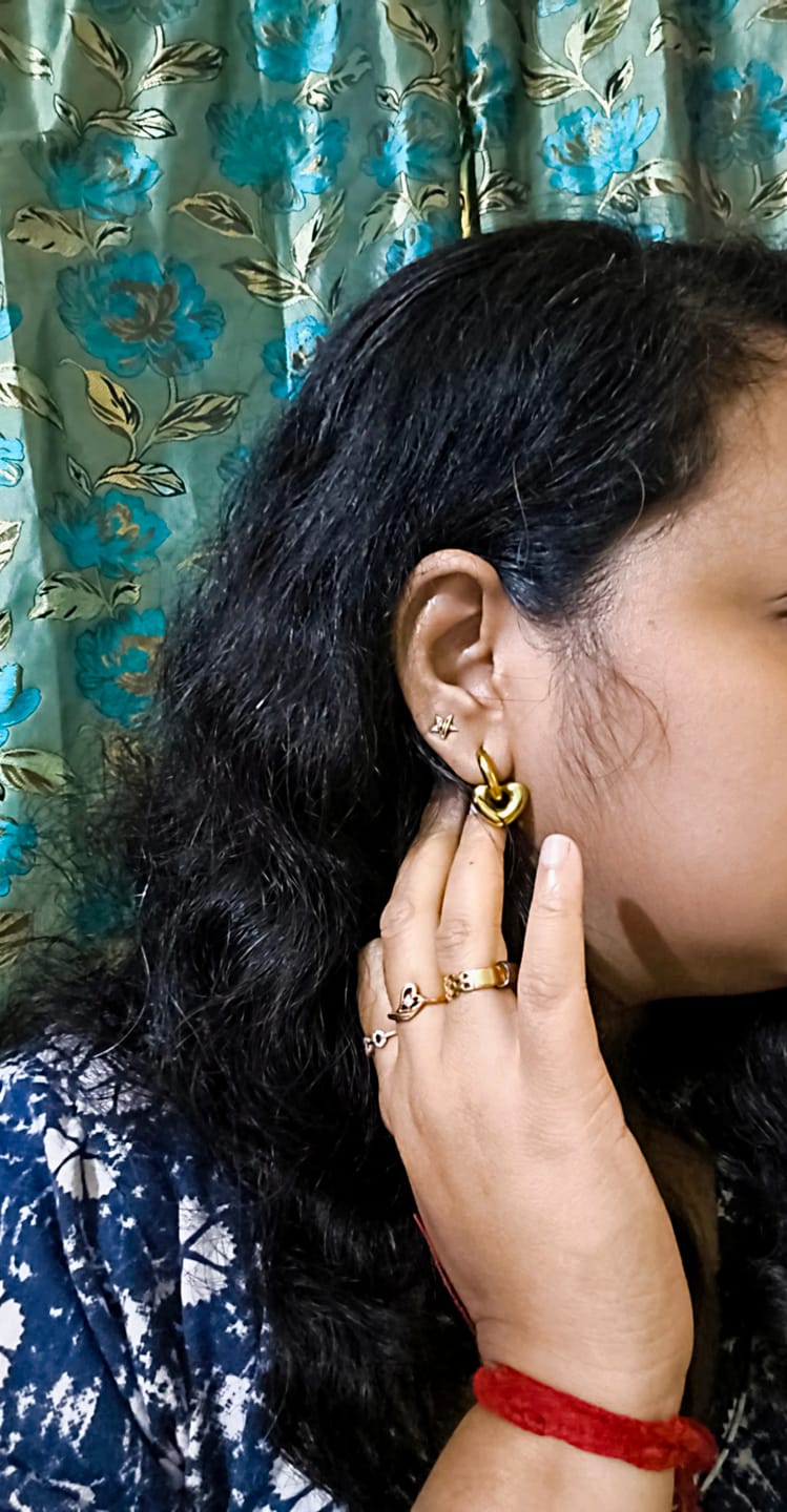 Customer photo review of Gold Heart Hoop Earrings