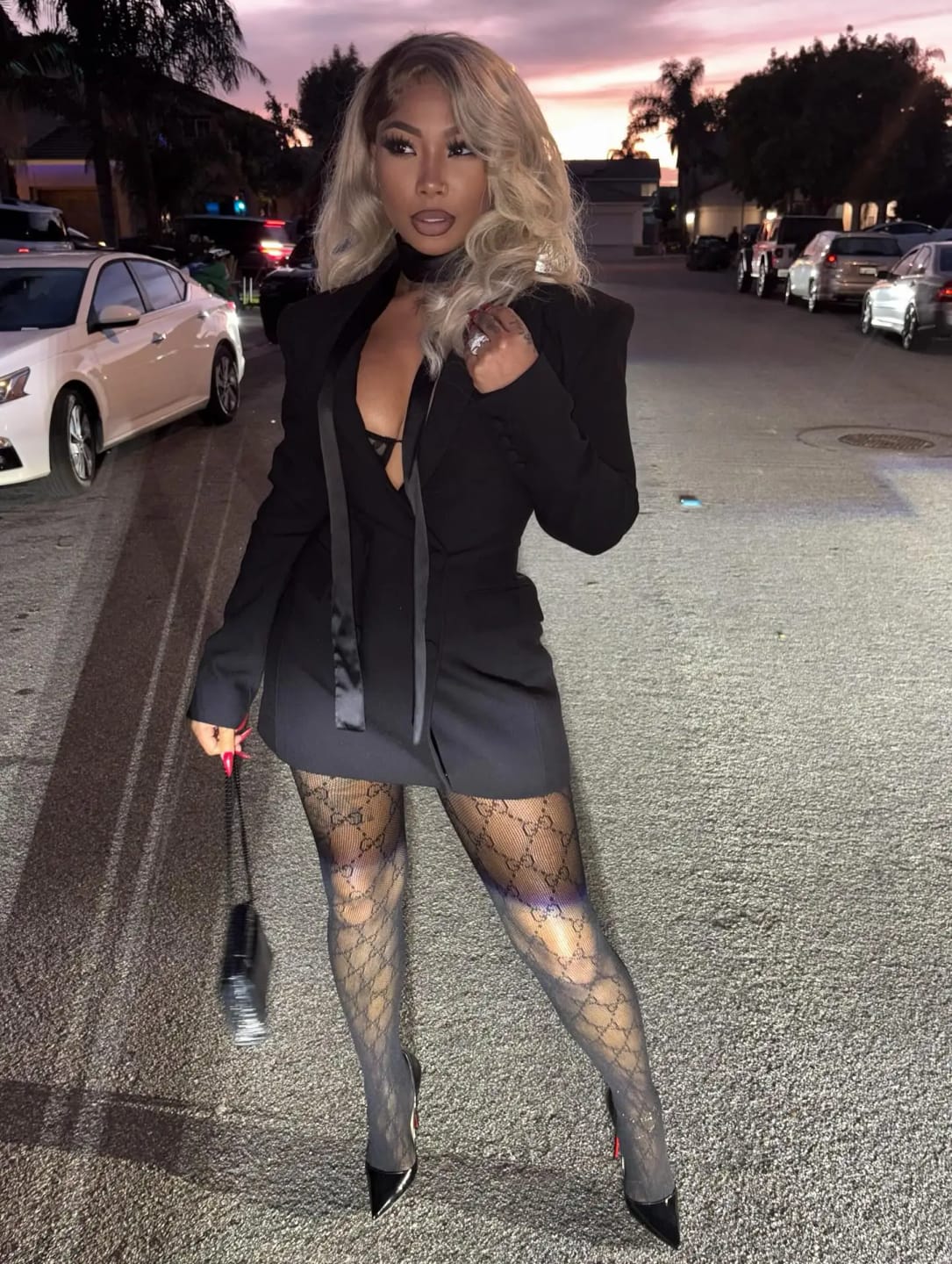 Customer photo review of Estella Deep V-Neck Blazer Dress