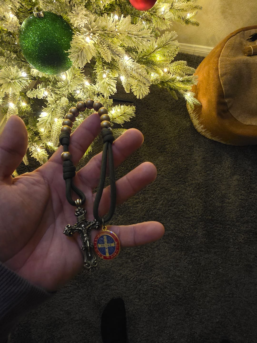 Customer photo review of FREE Today: St. Benedict Protection All-Place Portable Bronze Beads Nylon Cord Pocket Rosary