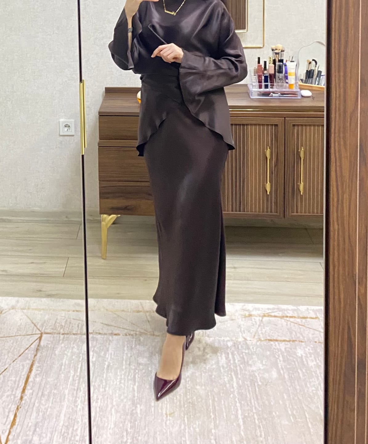Customer photo review of %100 RAYON SATEN IŞILTILI TAKIM KAHVE