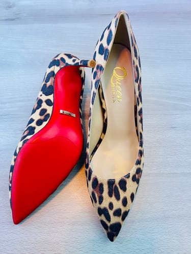 Customer photo review of Tabitha Leopard Flock Red Bottom Heels