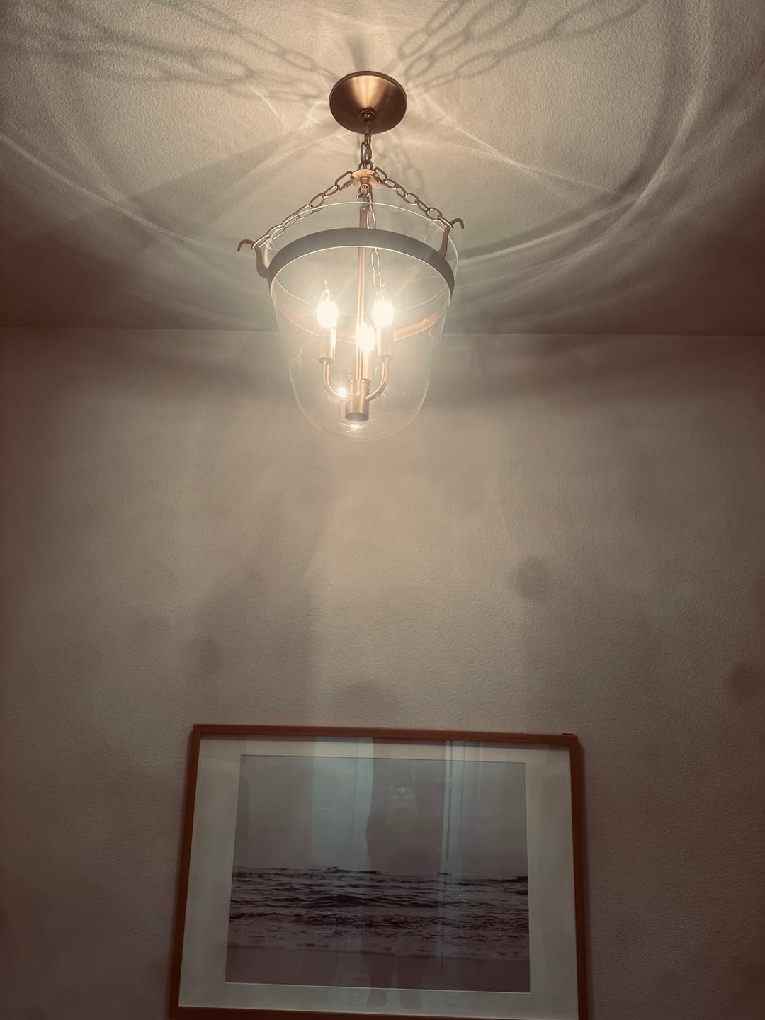 Customer photo review of 3-Light Clear Glass Bell Jar Lantern Pendant / Semi Flush