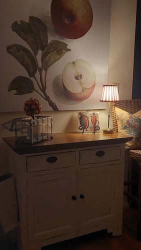 Customer photo review of Red Stripe Scallop Shade & Gold Base - USB Table Lamp