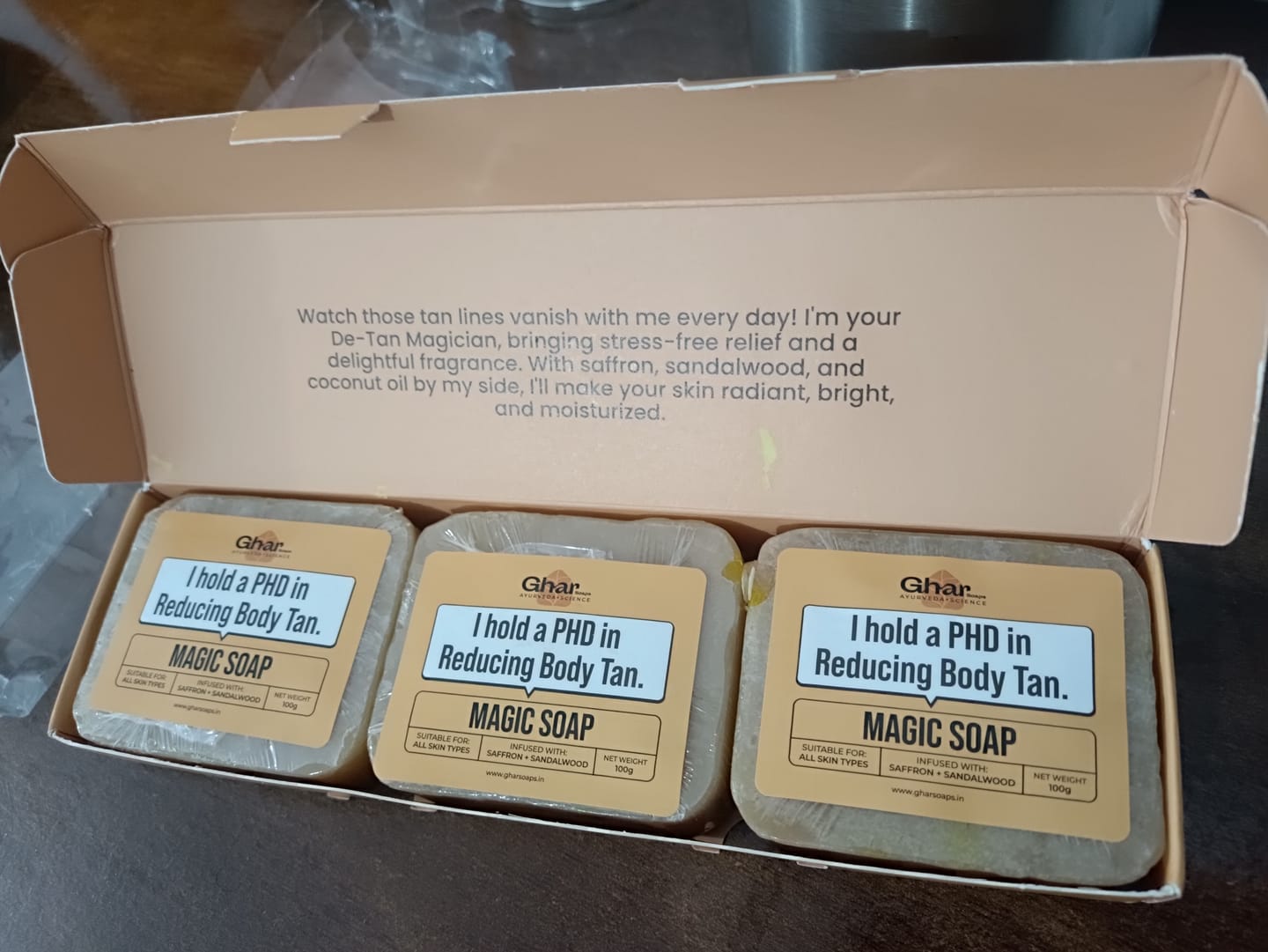 Customer photo review of Magic Soap (Sandal Wood and Saffron Soap)