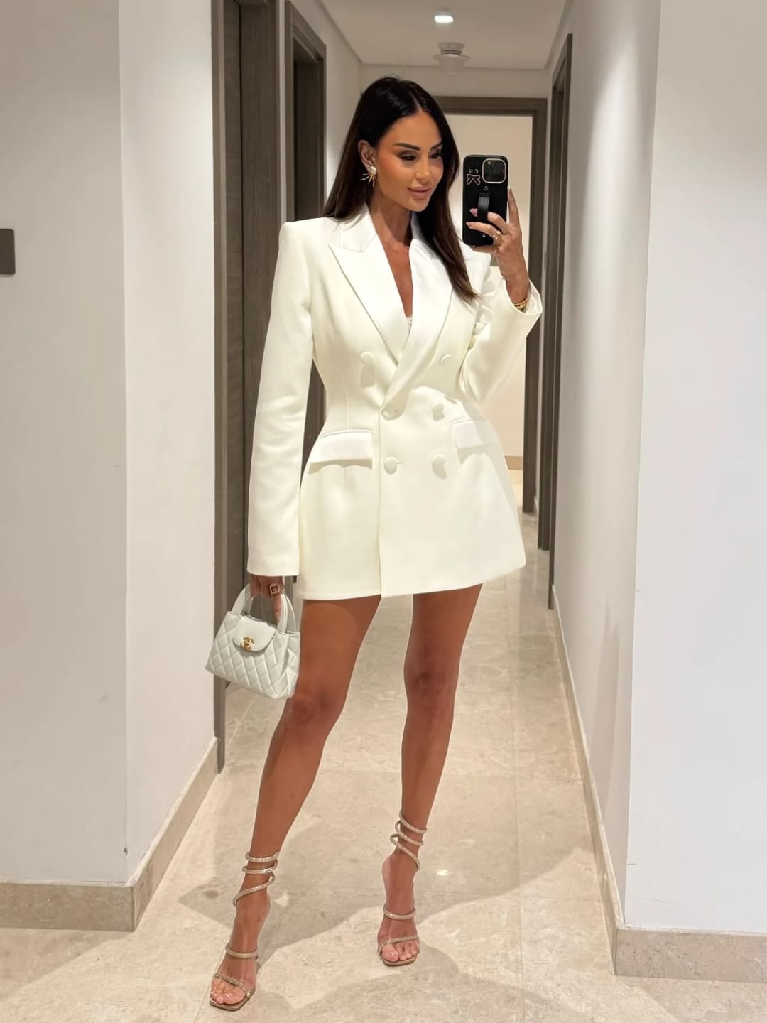 Customer photo review of Estella Deep V-Neck Blazer Dress