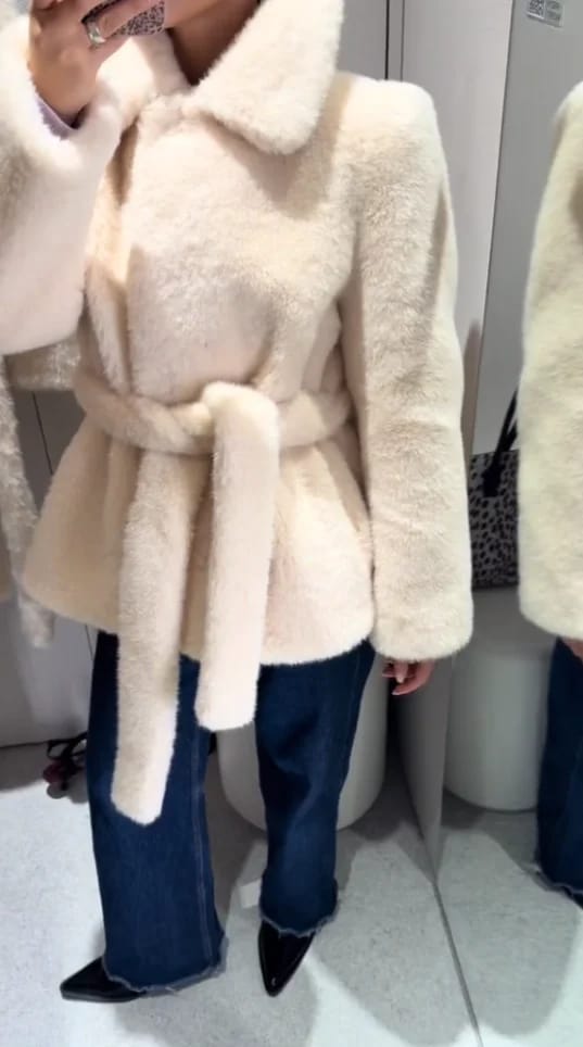 Customer photo review of Ariana Faux Fur Coat with Belt