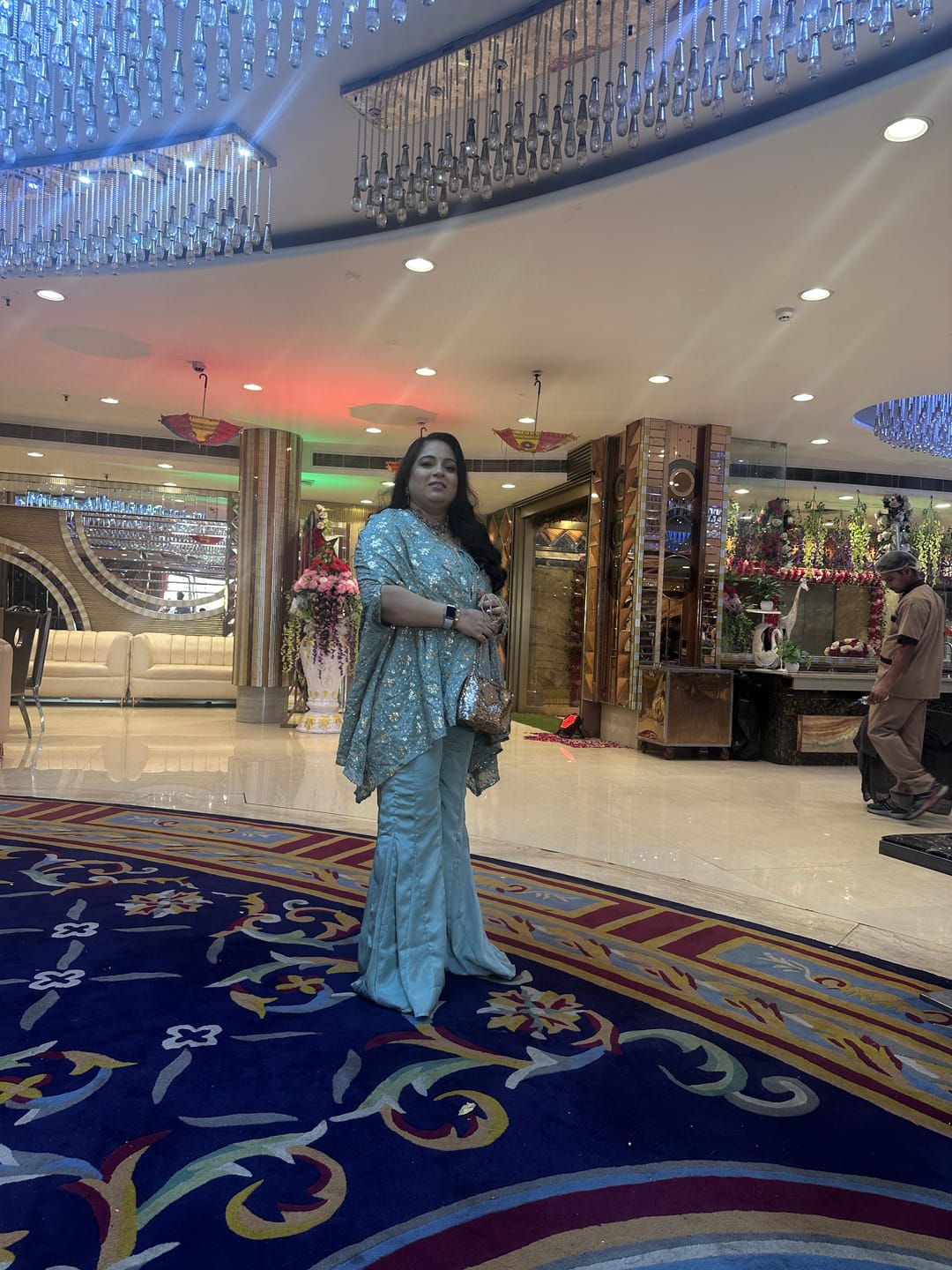 Customer photo review of Alaya Mehfil Smoke Green Cape Set