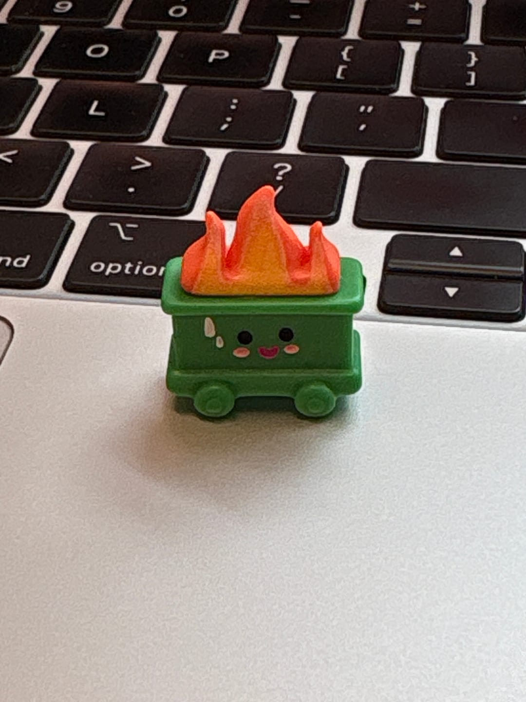 Customer photo review of Green Mini Emotional Support Dumpster Fire