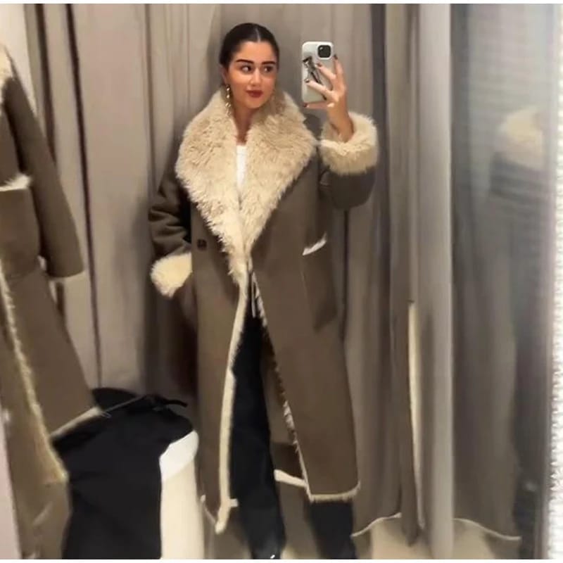 Customer photo review of Sierra Faux Fur Suede Long Coat