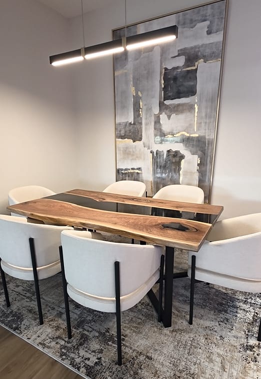 Customer photo review of Handcrafed Black Walnut Live Edge Epoxy River Dining Table - A53