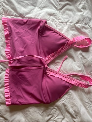 Customer photo review of LILY-TANKINI Poppy Pink Ruffle Triangle Tankini Top