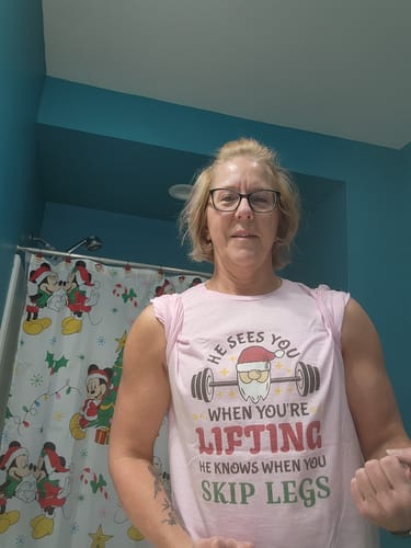 Customer photo review of Sees You Lifting T-Shirt