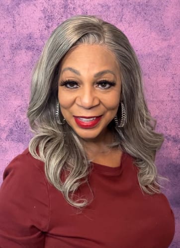 Customer photo review of Luvwin Salt & Pepper Layered Blowout Wave Beginner Friendly Glueless  Gray Wig 100% Human Hair