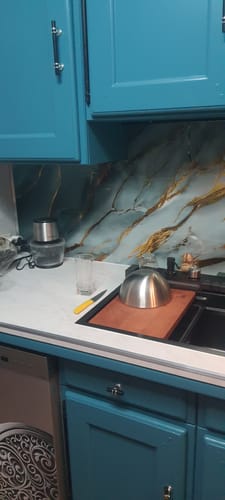 Customer photo review of Plaque PVC Imitation Marbre Bleuté Oslo – Imperméable et facile à poser