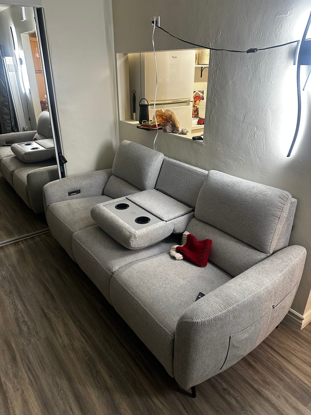 Customer photo review of AeroStretch 3 Seater Power Zero Wall Hugger Reclining Sofa with Drop Down Table Tray