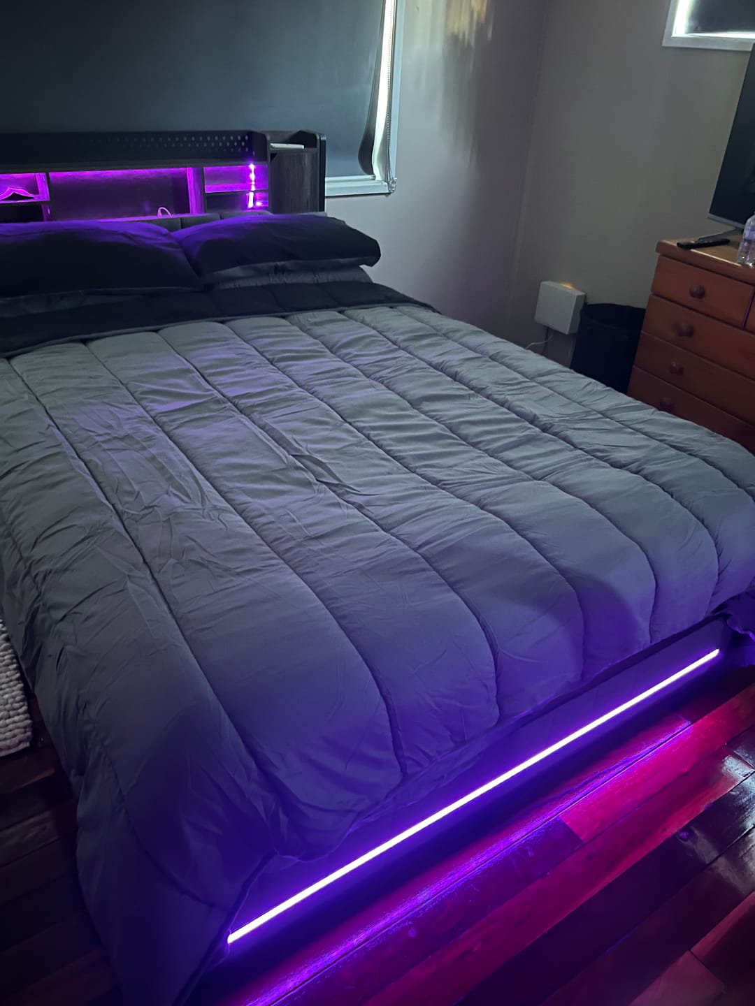 Customer photo review of Queen Metal Bed Frame with Headboard Storage Light
