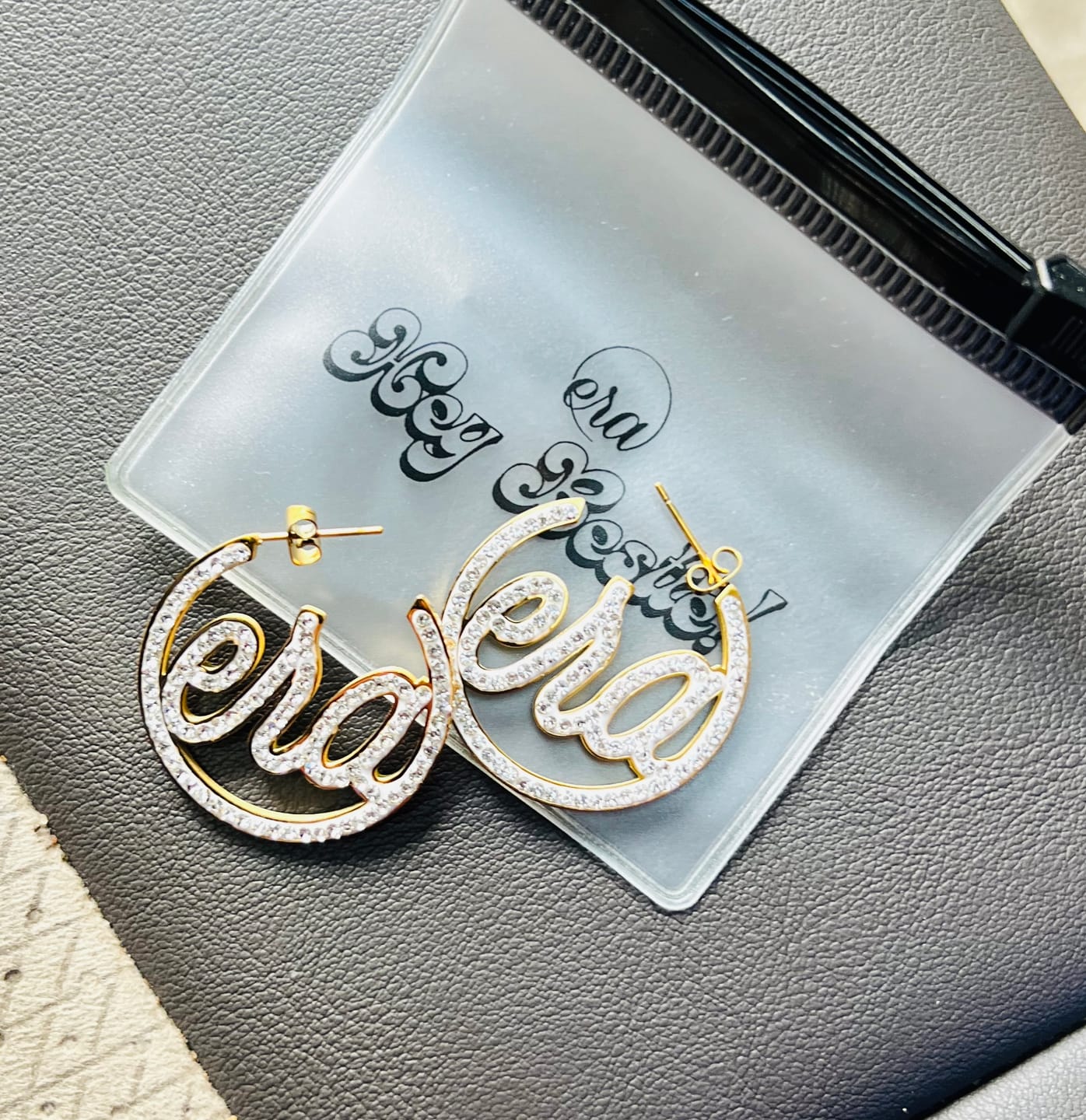 Customer photo review of Gold Luxe Mini Logo Hoops