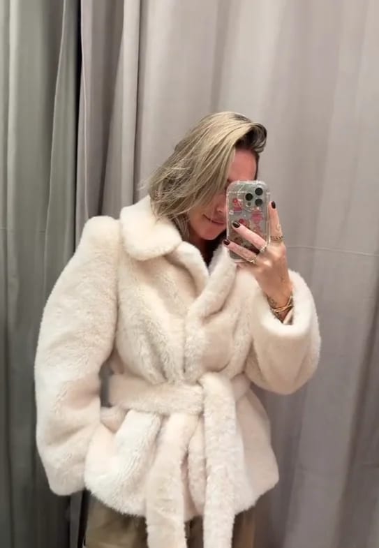 Customer photo review of Ariana Faux Fur Coat with Belt