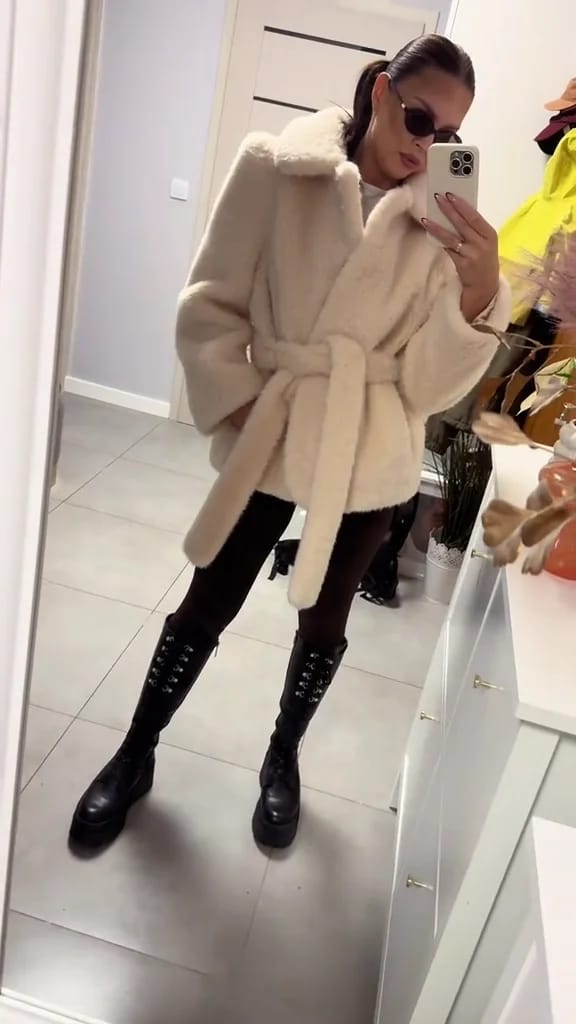 Customer photo review of Ariana Faux Fur Coat with Belt