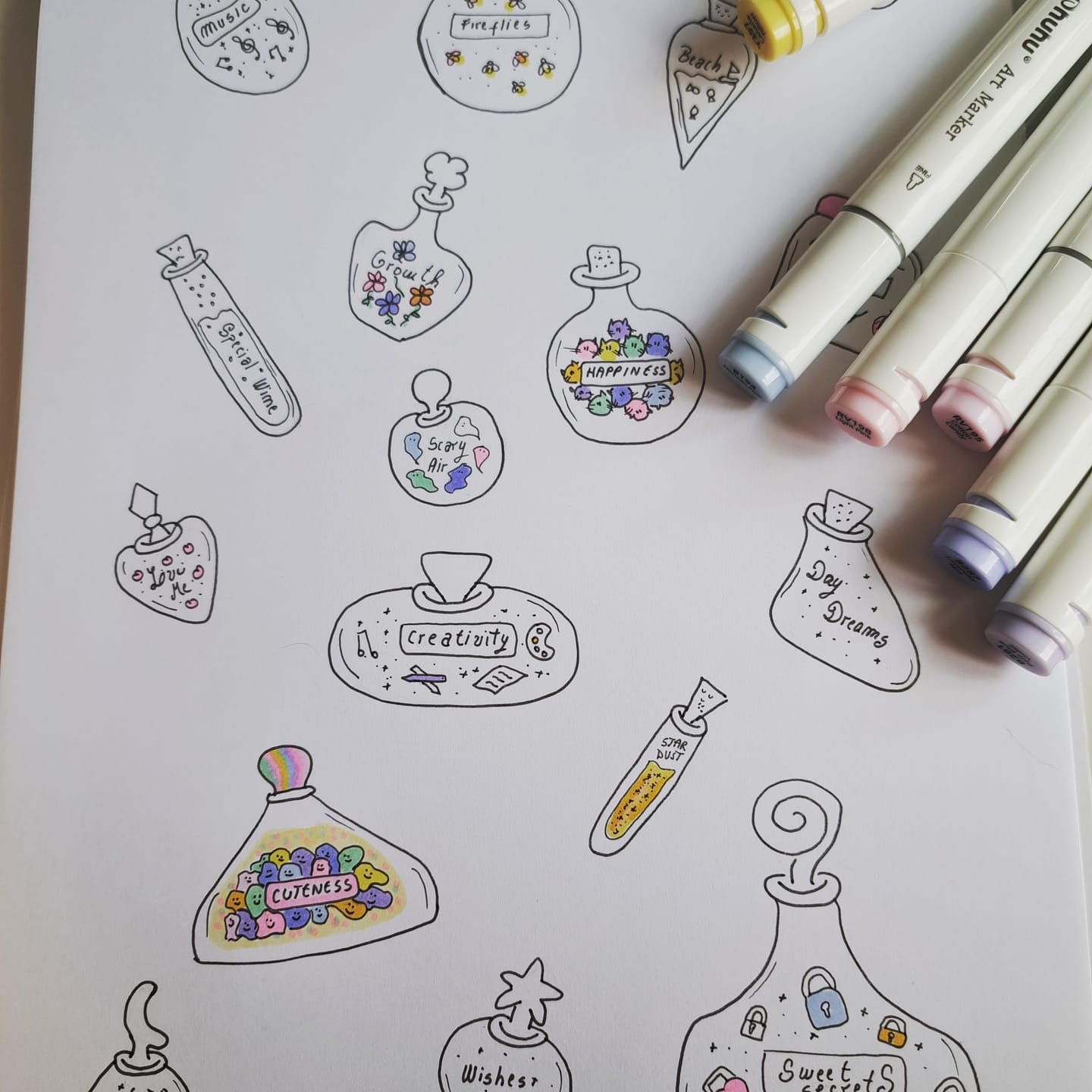 Customer photo review of Ohuhu Oahu 48 Pastel Colors Dual Tips Alcohol Art Markers, Fine & Chisel