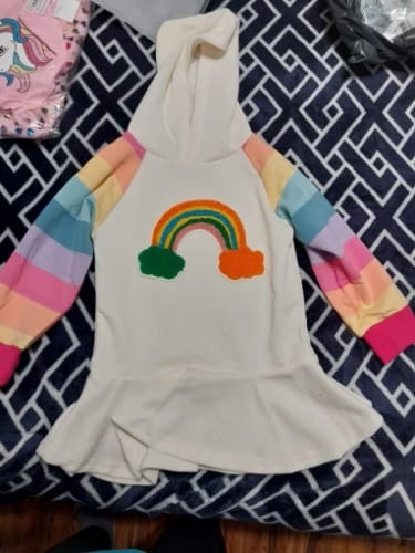 Customer photo review of Long Sleeve Rainbow Hooded Dress
