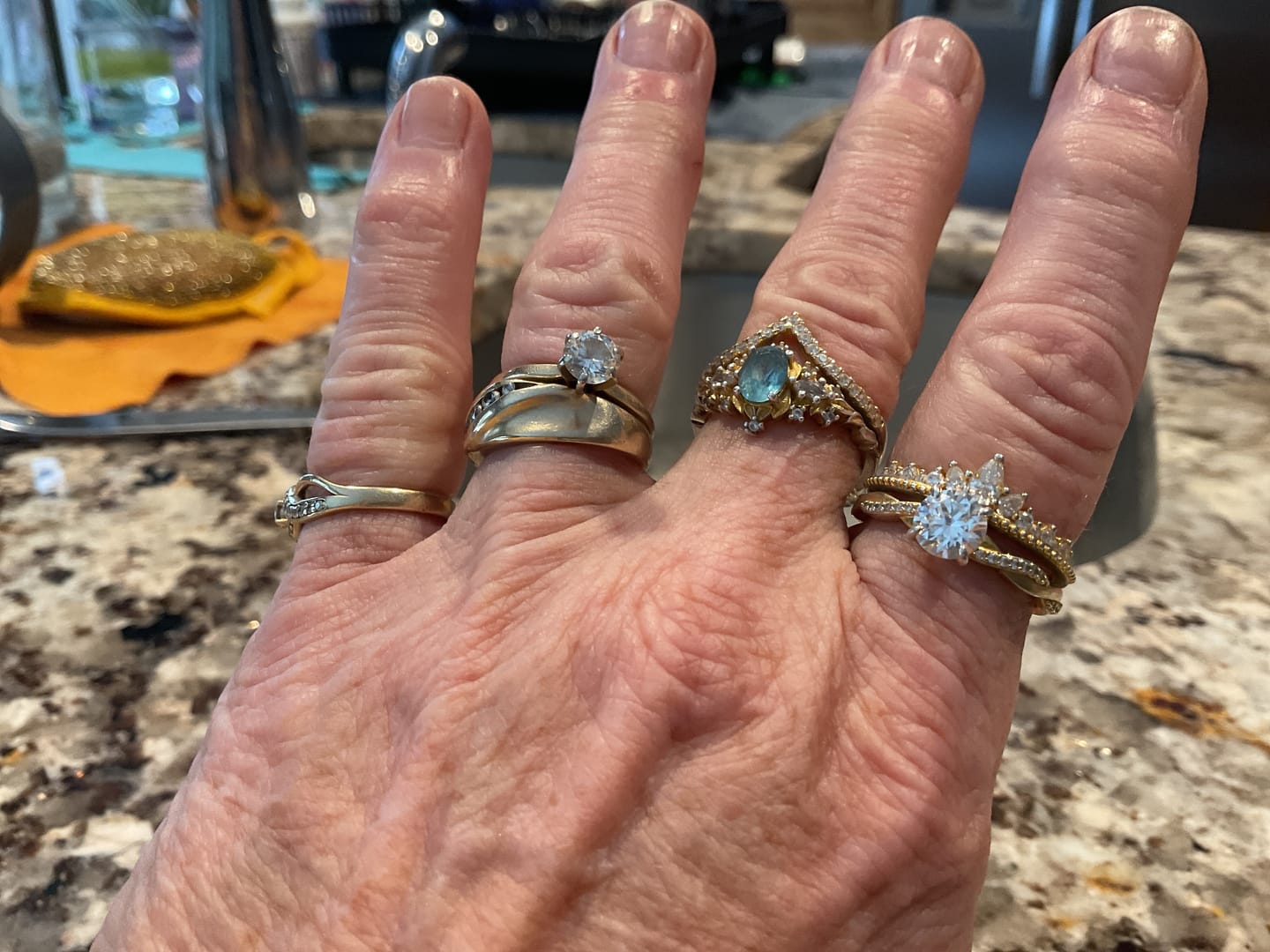 Customer photo review of Pear And Round Moissanite Milgrain Half Eternity Wedding Band Ring